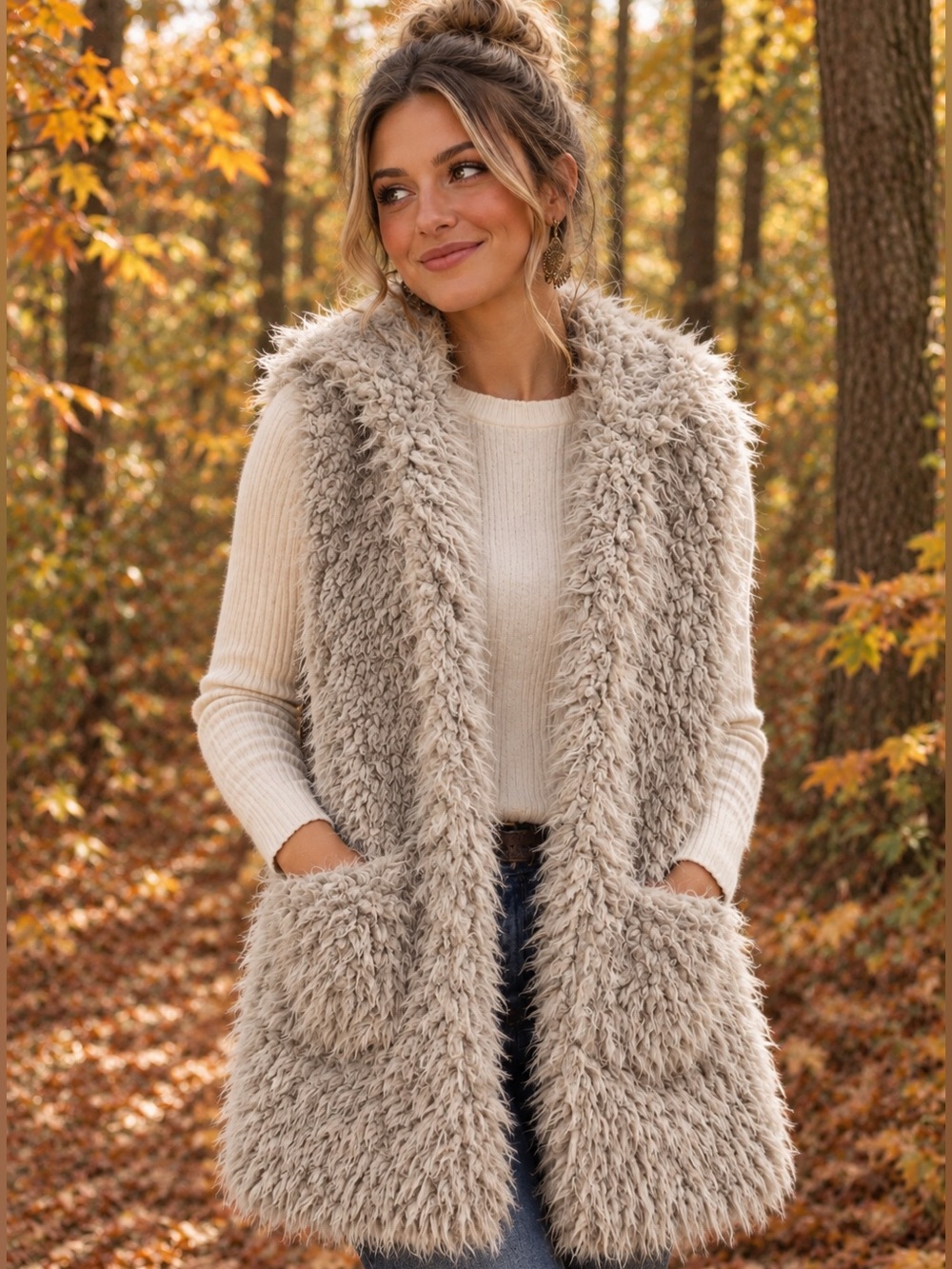 💕 ASHLEY BY 26 INTERNATIONAL Faux Fur Sleeveless Hooded Vest ✨
